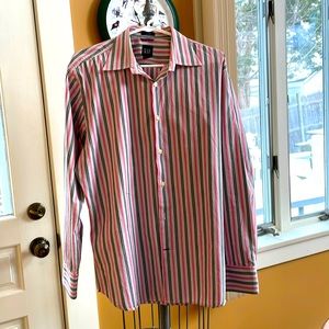 Mens Dress Shirt Sz Large 15-15 1/2” Collar Pink & Gray GAP